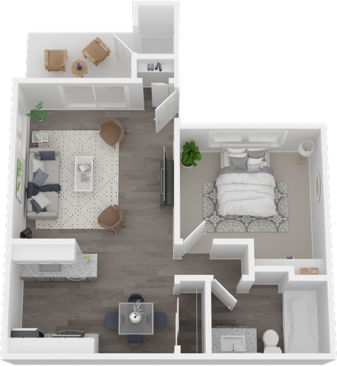 Austin Commons one bedroom 3D floor plan
